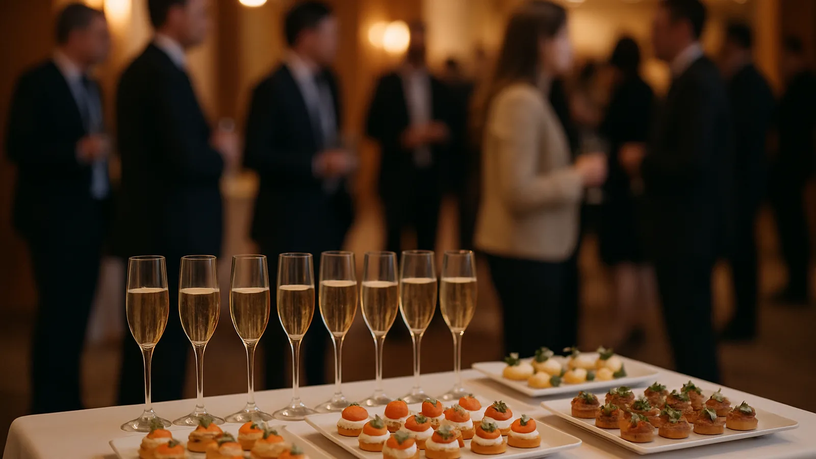 Elegante Kundenempfang-Location mit Sektgläsern und Fingerfood