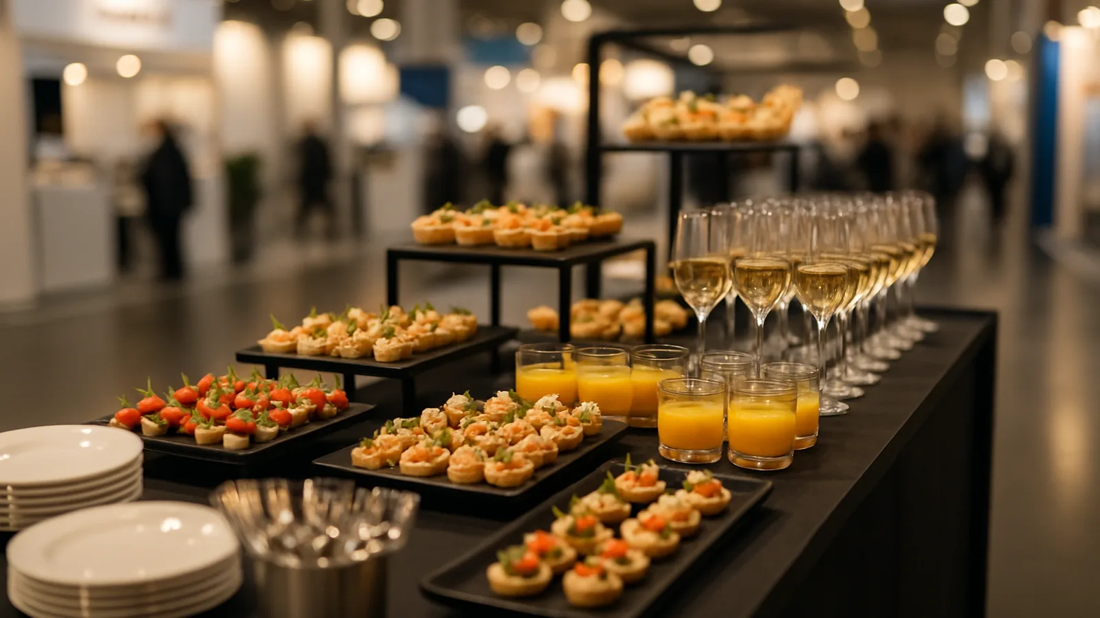Professioneller Catering-Stand mit Fingerfood auf einer Messe