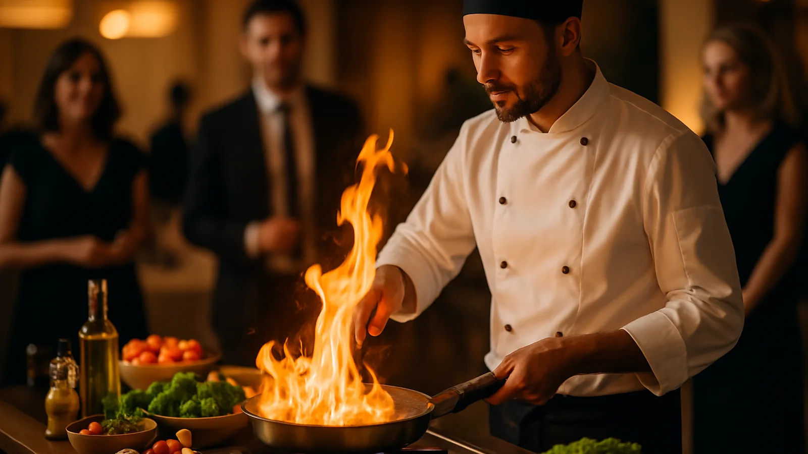 Koch beim Live-Cooking an einer Show-Cooking-Station