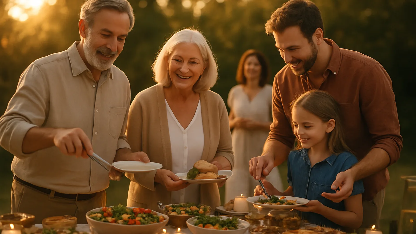 Herzliche Familienfeier mit reich gedecktem Buffet im Freien