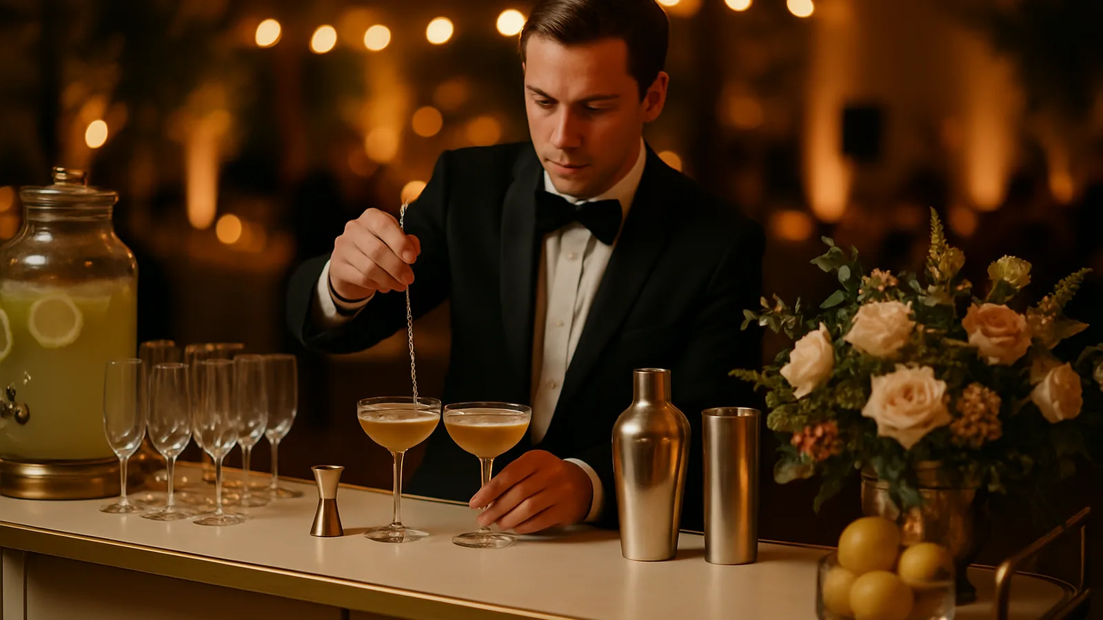 Mobile Bar mit Barkeeper bei der Getränkezubereitung